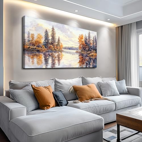 PHAOHUAXM Modern Large Canvas Print Wall Art Abstract Ink Landscape Painting Home Decoration Natural Landscape Artwork Picture Living Room Bedroom Office Wall Decoration Ready To Hang 24x48 Inches