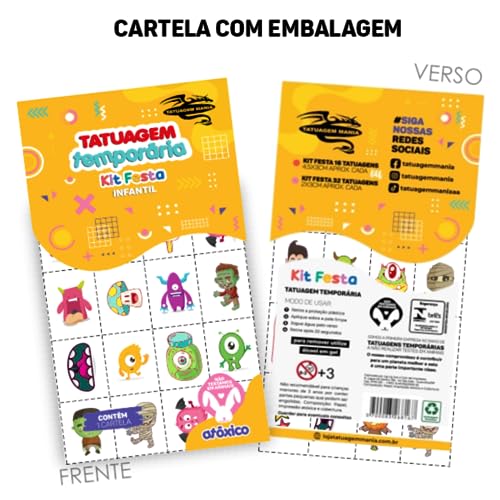 Tatuagem Temporária Infantil Monstrinhos | Kit Festa 32-040