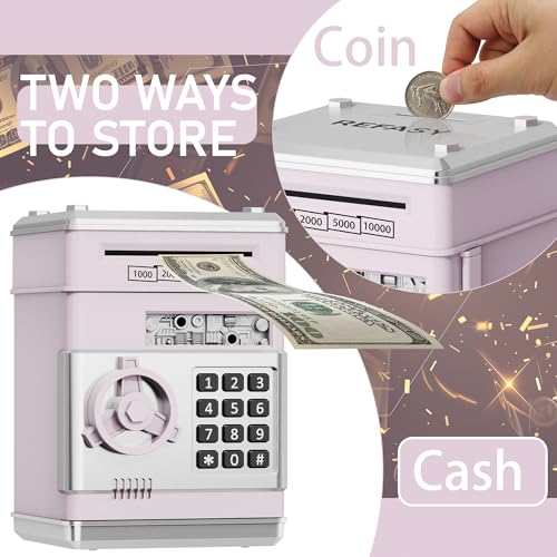 Image of Refasy Piggy Bank Cash Coin Can ATM Bank Electronic Coin Money Bank for Kids Age 3-12, Money Savings Box Mini ATM Coin Bank Toys Gifts for 3 4 5 6 7 8 9 10 11 12 Year Old Boys Girls
