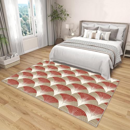 Moquette pour chambre douce à motifs géométriques ondulés rouge - 4