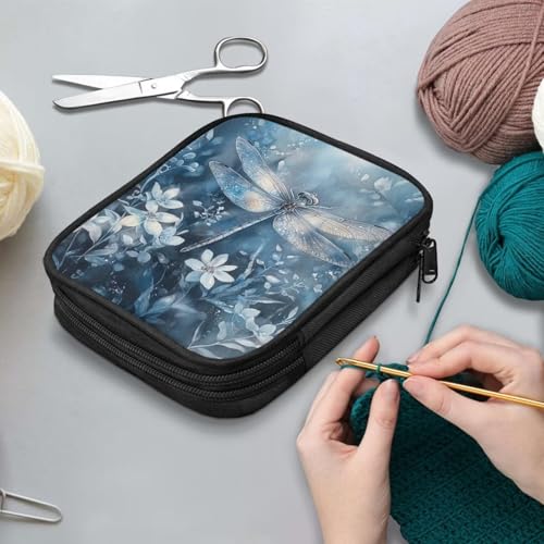 Image of Dragonfly Crochet Hook Case Portable Floral Crochet Storage without Hooks and Accessories Organizer for Knitting Needles Supplies