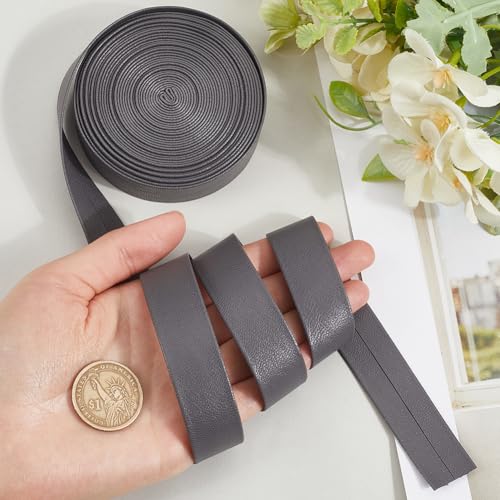 GORGECRAFT Leather String 5m x 20mm Faux Leather Strap 1mm Thick Foldover Leather Strips Lambskin Texture Flat Leather Cord Leatherette Cord Rope for DIY Crafts Belt Bracelet Jewelry Making Gray - Image 3