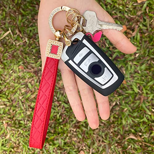 Ohkyoot Microfiber Leather Wristlet Keychain,Key Chain Holder Car Keys Keychain With 5 Key Ring And Anti-Lost D Ring (Red Gold) #TOP6