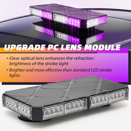 Image of 12 Inch Roof Top Funeral Escort Beacon Emergency Strobe Lights w /Magnetic Base, Mini LED Warning Traffic Hazard Light Bar for Funeral Escort Vehicles Trucks (Purple /White)