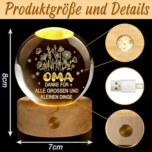 Charfia Oma Geschenk, 60mm Aufladbar Glas Kristall Muttertagsgeschenk Geschenke Geburtstagsgeschenk Muttertagsgeschenke Geschenk Oma Geburtstag Weihnachten