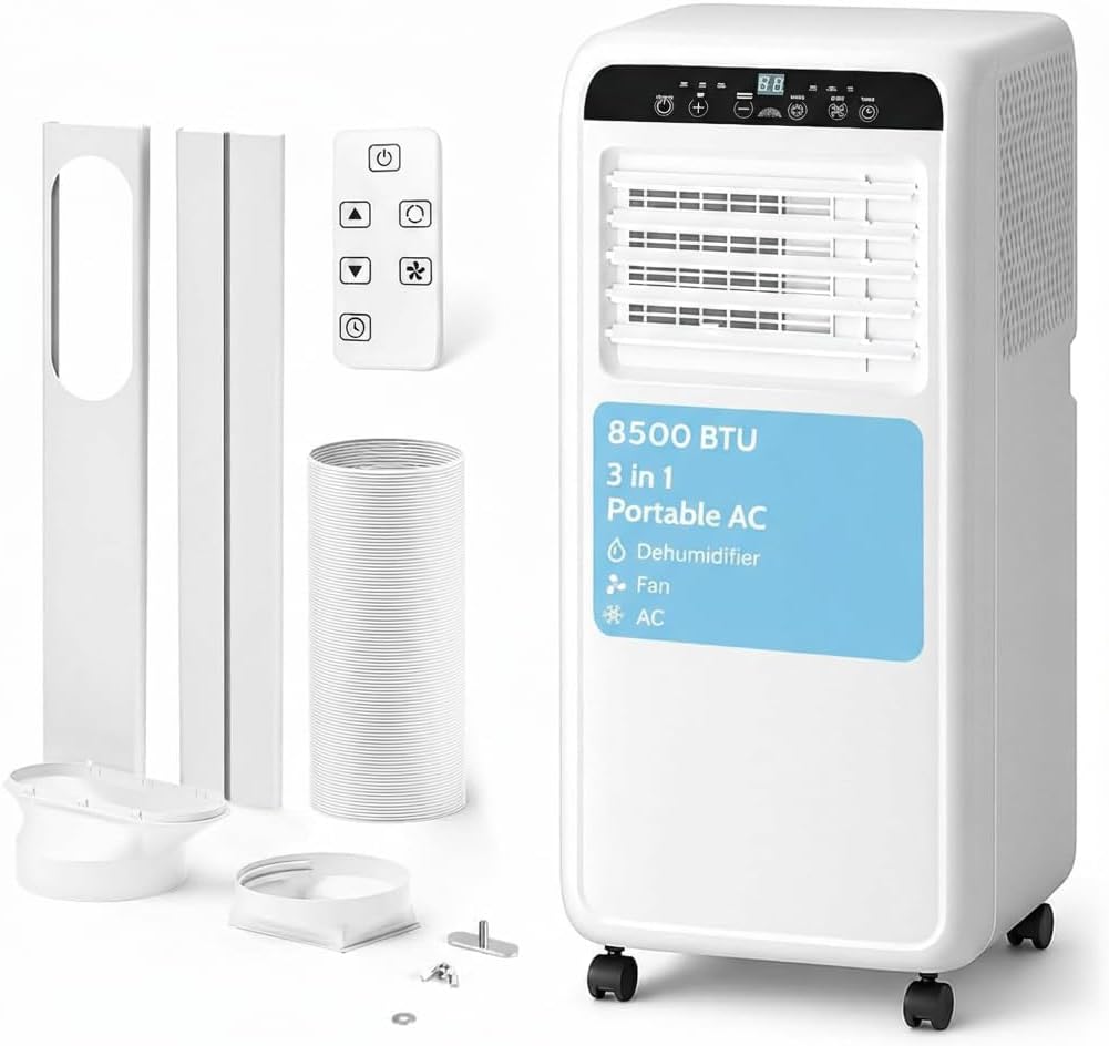 8500BTU Portable Air Conditioners, 3-IN-1 Portable AC Units for Rooms Cools Up to 450 Sq.Ft, LED Display/Remote Control, for Dormitory Apartments, Office