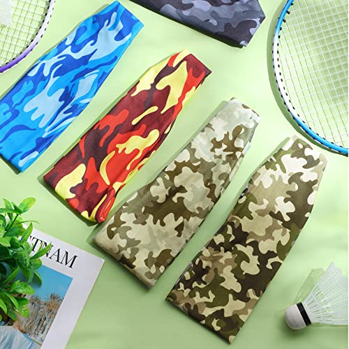 Image of 18 Pcs Sports Sweatbands for Men Women Camo Headbands Workout Non Slip Headbands Breathable Head Band Fitness Stretchy Unisex Hairband for Yoga Running Cycling Ball