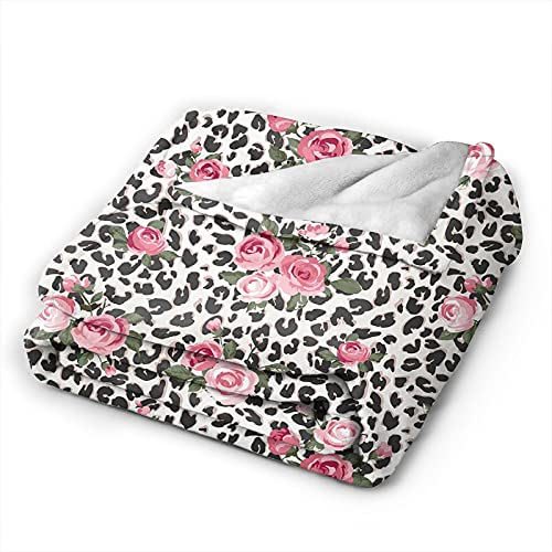 Auhomea Pink Rose Flower Leopard Cheetah Print Throw Blanket Lightweight Flannel Fleece Blankets Warm And Cozy Throws For Winter Bedding And Couch 50"X40" Inches For Kids Adults #TOP2