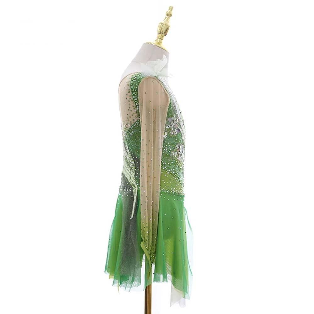 Vestido de Patinaje artístico, Gancho de Mezcla de Gasa de Cuello de Diamante de Diamante Degradado Traje de competición