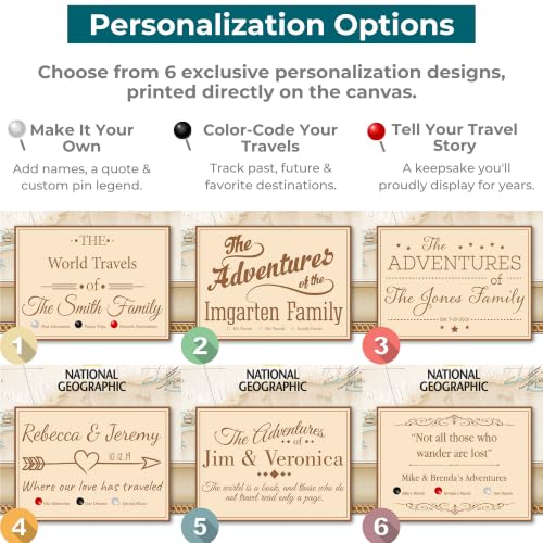Image of Executive World Push Pin Map - National Geographic Antique Style Canvas Travel Tracker - Extra Large Framed Wall Decor - Natural Float Frame - 34 inch x 51 inch