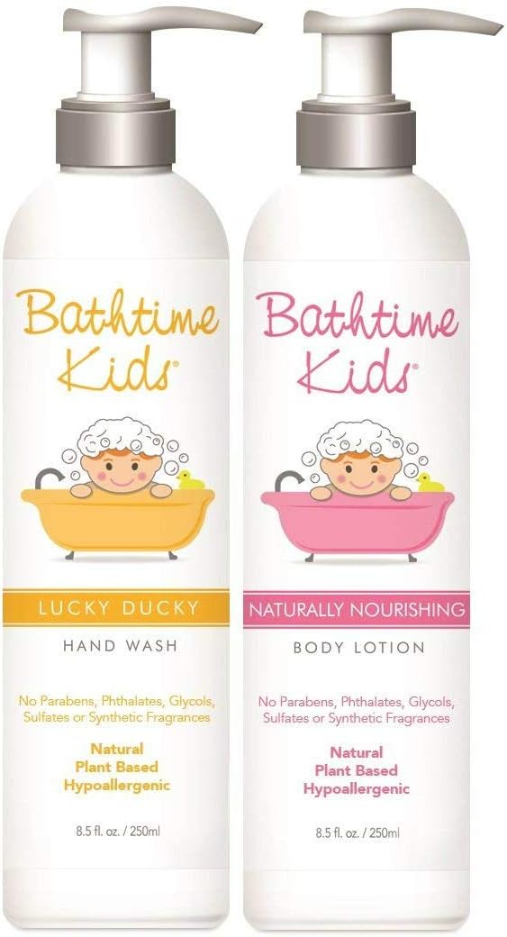 Bathtime Kids Lucky Ducky Hand Wash & Naturally Nourishing Body Lotion Set, 8.5 oz. Each || Safe & Gentle, Natural, Toxin-Free, Sulfate-Free, Paraben-Free, Hypoallergenic