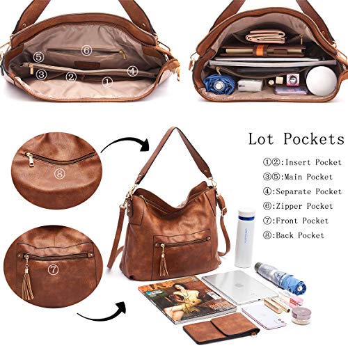 Purses and Handbags,Large Shoulder and Crossbody Bag Hobo Purse for Women Brown Purse Set