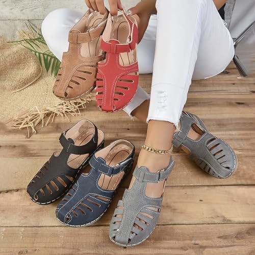 Women's Retro Wedge Sandals, Closed Toe Hollow Trendy Shoes, Casual Slingback Sandals3