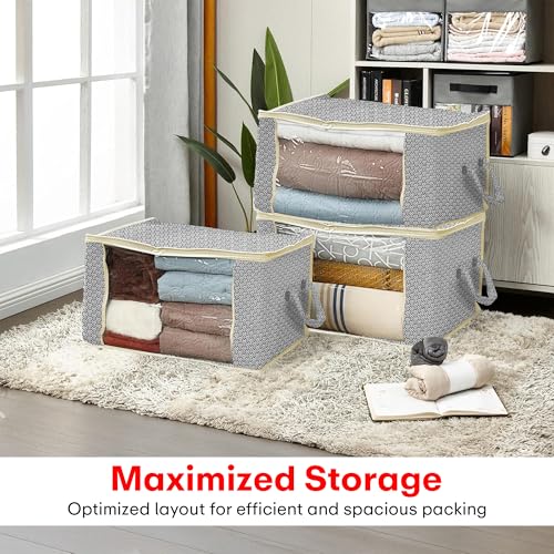 Image of PRIME PICK Foldable Storage Box with Lock Pattern Cloth Organizer, Large Capacity Wardrobe Storage Bin for Clothes Blankets Sarees, Grey, Size 28x60 CM, Pack of 1