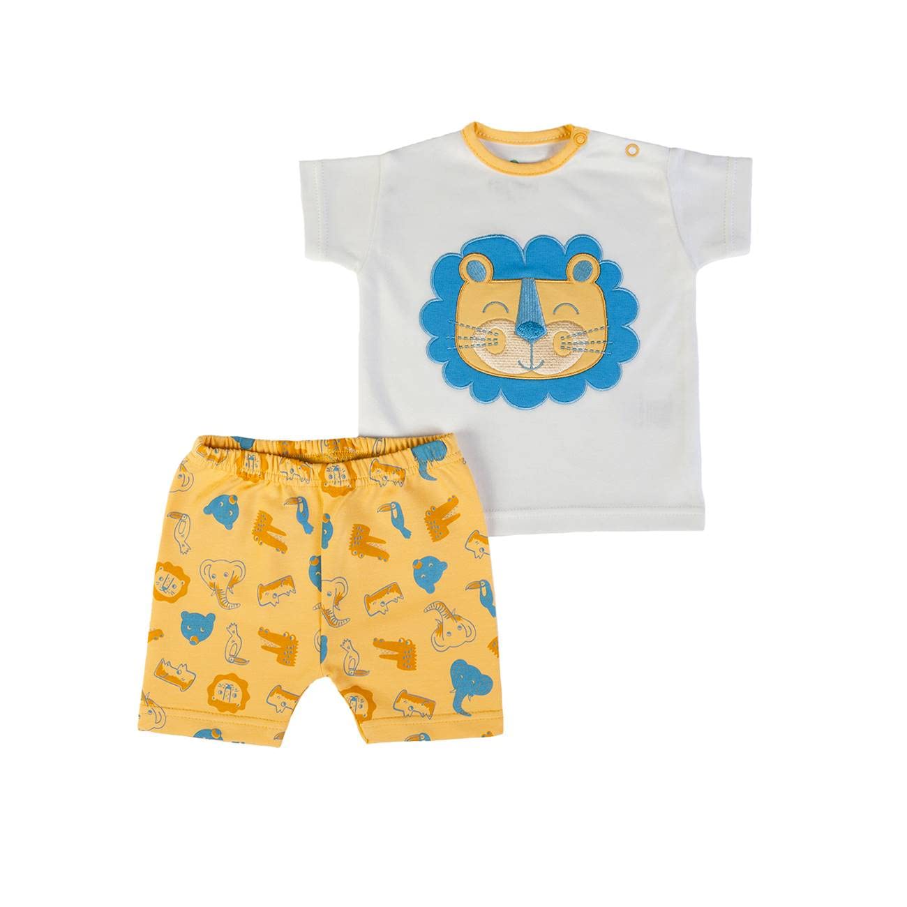 Koordinierter Baby-Shirt für Babys, Sommer, 1-24 Monate, T-Shirt und Shorts, Baumwolle, Weiß, Gelb Löwe, Weiß, 1 Monate