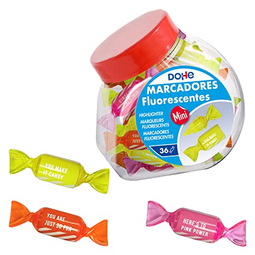 Surligneur fluorescent DOHE Caramelo, lot de 36 feutres en pot transparent