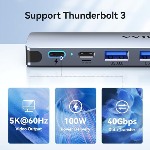USB C Adapter for MacBook Pro/MacBook Air M1 M2 M3 2022 2021 2020 2019 13\" 15\" 16\",USB-C Hub MacBook Pro Accessories Dongle with 3 USB Ports+SD/TF Card Reader+100W Thunderbolt 3 PD Port - Thumbnail 4