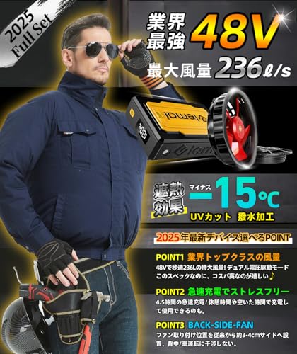 elemai - 2025年モデル フアン付作業服 遮熱-15℃ 48V高電圧出力 熱中症