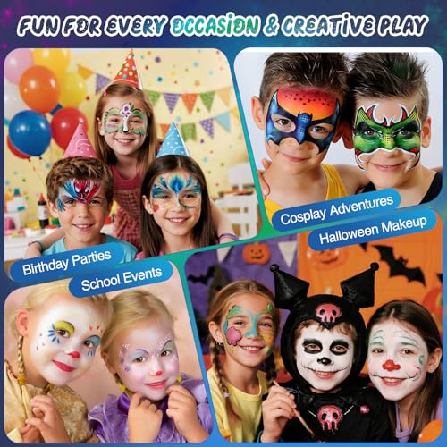 Face Painting Kit for Kids, 42 Colors Professional Face Paint Kit, Body Paint Set with Stencils, Brush, Gems, for Carnival, Halloween, Costume Makeup, Children's Day, Parent-Child Companionship Gifts - Image 7