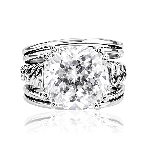 JEAN RACHEL JEWELRY 925 Sterling Silver Ring - Curb Chain Vintage Design with Cushion Shaped Cubic Zirconia - Hypoallergenic, Lead & Nickel Free - Artisan Handcrafted Statement Rings for Women3