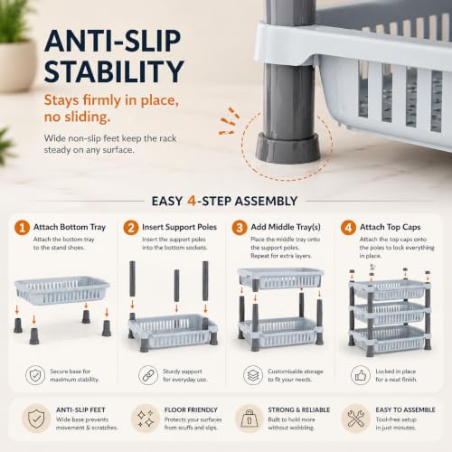 Image of Clazkit 3-Layer Kitchen Rack | Multipurpose Storage Organizer for Kitchen, Fruits & Vegetables, Bathroom & Utility Room | Durable Space-Saving Rack with 3 Spacious Shelves | Easy to Assemble