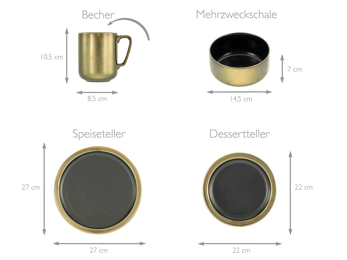 CreaTable, 23592, seria Modern Industrial, czarny, 16-częściowy zestaw naczyń, serwis kombi z kamionki, nadaje się do mycia w zmywarce i używania w kuchence mikrofalowej, wysokiej jakości produkcja