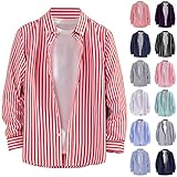Chemise Y2K pour homme à rayures à manches longues - Coupe droite - Coupe droite - Sans repassage - Coupe classique - Sans plis - Couleurs contrastées, rouge pastèque, XL