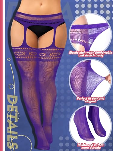 Image of Jadive 6 Pairs Women Plus Size Suspender Tights Fishnet Thigh High Stockings Garter Belt Lingerie Pantyhose