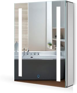 Quavikey® LED Illuminated Bathroom Mirror Cabinet With Shaver Socket Wall Mounted Aluminum IP44 Cabinet Adjustable Lights ...