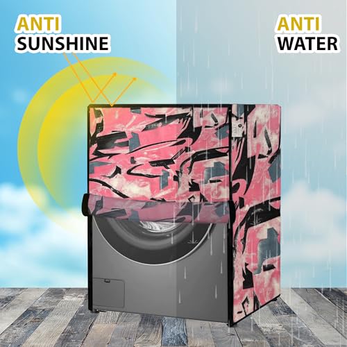 Image of MAXIMUS Waterproof & Dustproof Top Front Load Washing Machine Cover for 6 kg 6.5 kg 7kg & 7.5 kg Compatible for IFB LG Samsung Whirlpool Bosch Haier | Siemensfor with Pipe Holes (JUNGLE PINK BLACK)