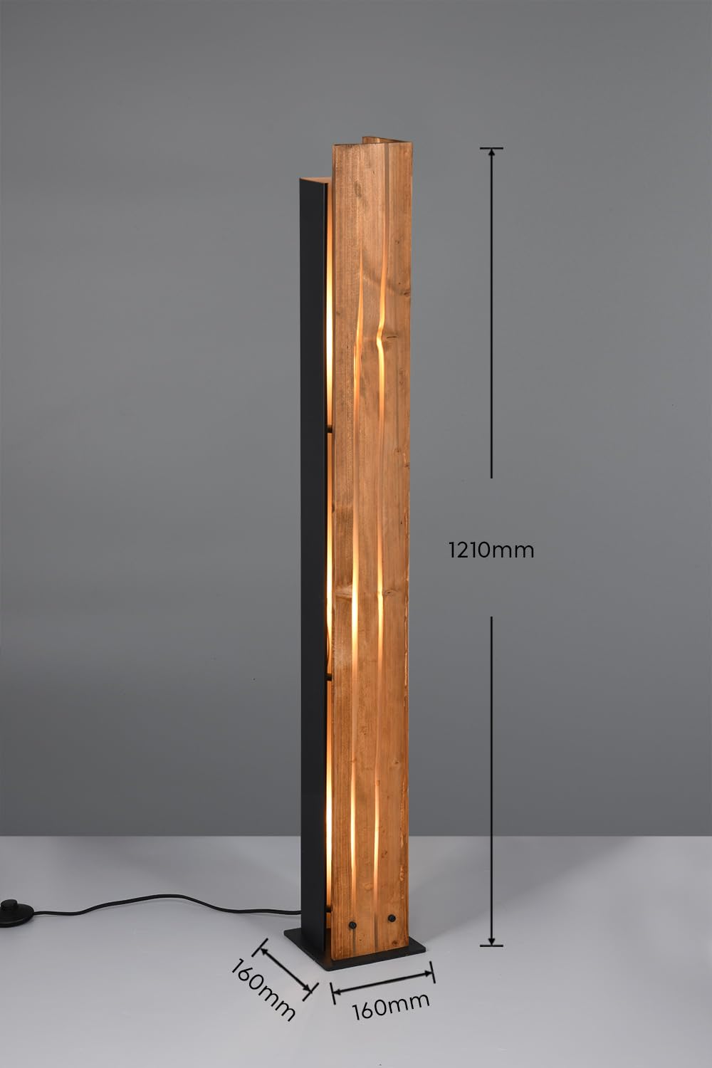 Trio Leuchten Lámpara de Pie KARUNI 463300330, Negro Mate Metal, Madera Natural, excl. 3x E27