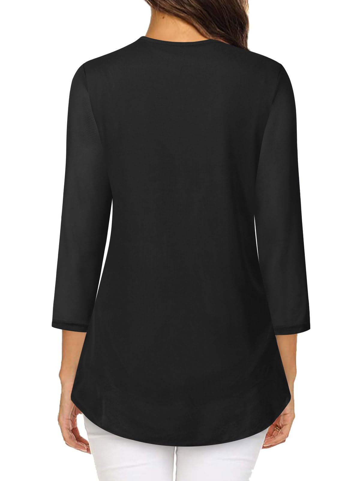 Adigaber Camicie Donna Casual in Chiffon Camicia Elegante di 3/4 Manica a Volant Scollo a V Bluse Leggero Classiaca