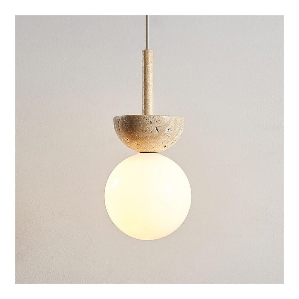 TONFON Marble Wabi Sabi Chandelier Travertine Globe Pendant Light Mid Century Milk Glass Adjustable Hanging Lamp for Kitchen Island Living Room Bedroom Bedside Dining Room Hallway