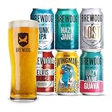 BrewDog Craft Beer Gift Set - 6 x 330ml Premium Beer Cans and 1 Pint Glass - vegan
