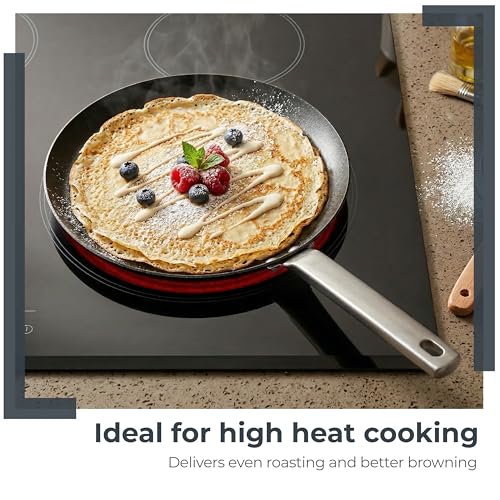 Image of Lifelong Carbon Steel (Iron) Omni Tawa 26cm | Lightweight Multipurpose Flat Tawa for Roti, Dosa & Pancake | Naturally Seasoned Non-Stick Surface | Induction & Gas Compatible | Stainless Steel Handle