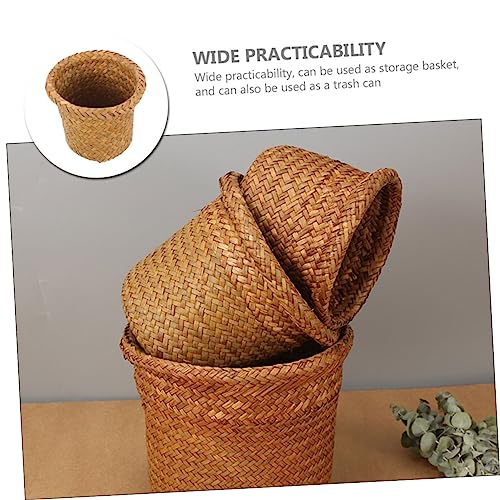 Caneca de basura tejida marrón natural para hogar y oficina miniatura 4