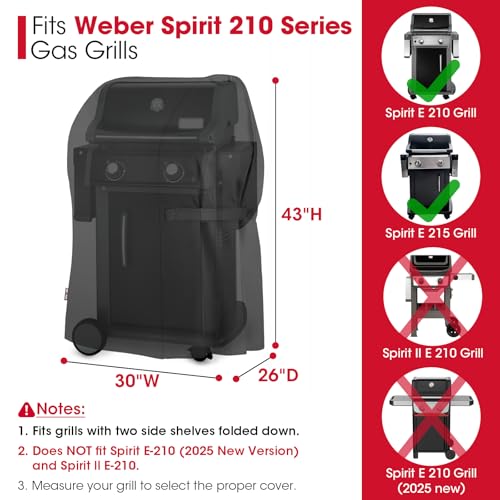 Image of Unicook 30 Inch Grill Cover, Heavy Duty Waterproof 2 Burner Small BBQ Cover, Compatible with Weber Spirit 210 with Side Tables Down, Does NOT Fit Spirit II E-210 (Include 2025 Version) with Table Up
