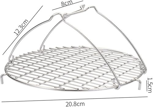 Miniatura 2 de Hemoton Estante de cocina con 2 asas de acero inoxidable redondo para freidora de aire, estante para hornear, enfriar, asar al vapor, 8.2 in