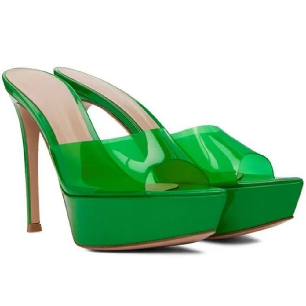 Da Donna Chiaro Stiletto Tacco Alta Piattaforma Peep Open Toe Sandali Mules Scarpe Slip-On Prom Party Dress Estate 4.7 in
