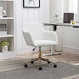 Swivel Home Office Chair, Modern Mid-Back Teddy Upholstered Computer Chair Desk Chair with Gold Meta