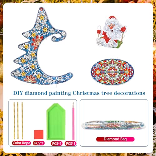 Image of AiYuanzsh Christmas Tree Diamond Art Tabletop Ornament with Santa Hanging Charm, Acrylic Diamond Painting Desktop Decoration Kit, DIY Holiday Diamond Art Crafts Kits for Adults, 9.06 x 11.61 inch
