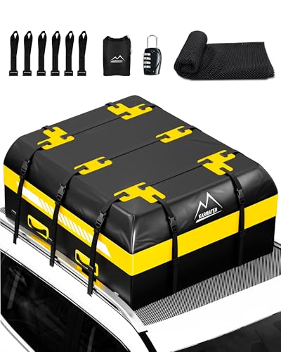 21 Cubic Feet Rooftop Cargo Carrier Bag, Waterproof Zip Soft Roof Top Cargo Bag with Anti-Slip Mat, Luggage Lock, 2 Reflective Strips, 6 Door Hooks, Storage Bag, for All Cars with/Without Rack