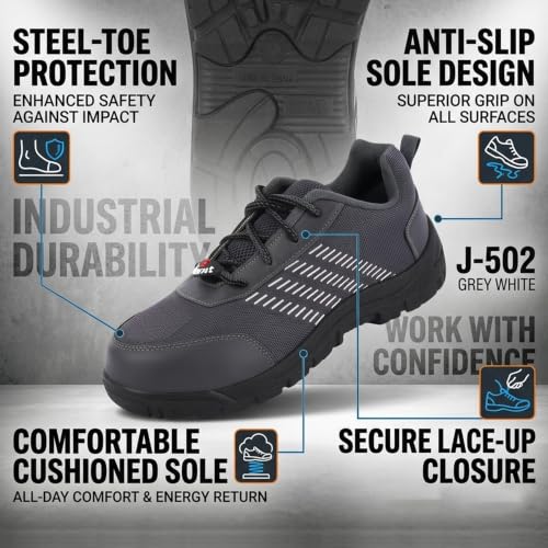 Image of Foot Trends Safety Shoes with Lace-up and Steel Toe Protection Shoes for Factory, Construction and Industrial Work for Men