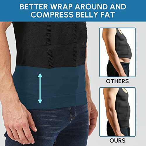 Aptoco Compression Shirts For Men Shapewear Vest Body Shaper Abs Abdomen Slim Elastic Tank Top Undershirt For Hid Men's Gynecomastia (Black, L) #TOP4