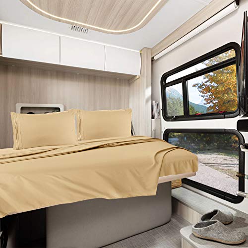 Image of Nestl Camel Gold Short Queen Sheets for RV, Hotel Luxury RV Queen Sheets Set, 6 Piece Fitted Bed Sheet Set and Pillowcases, Super Soft, Wrinkle-Free, and Breathable Camper Bedding