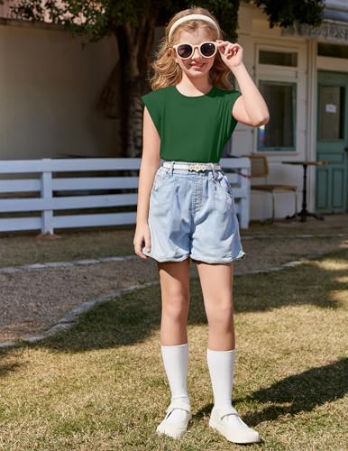 Image of Arshiner Girls T Shirts Cap Sleeves Casual Summer Tops Crewneck Tank Loose Fit Fashion Blouse Tee
