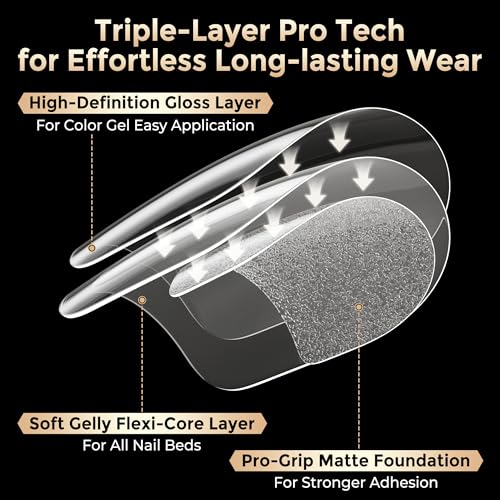 Image of Nail Tips Square: 504PCS Tri-Layer Core Short Square Gel Nail Tips, 12 Sizes Soft Clear Nails Full Cover Acrylic False Fake Nails for Women Flat & Natural Nail Extensions Home