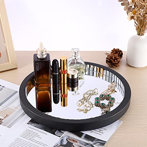 Hipiwe Glass Mirror Perfume Tray 11.8" Black Wooden Vanity Makeup Tray Coffee Table Centrepiece Jewelry Trinket Organizer Decorative Tray For Dresser Bathroom Countertop Storage #TOP6