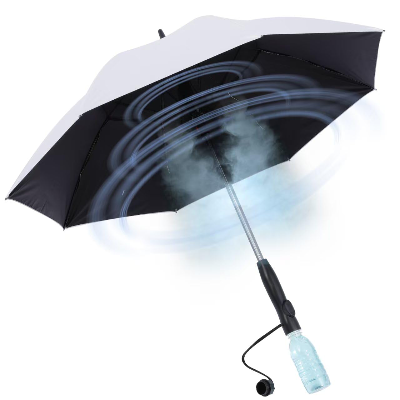 Parapluie avec ventilateur et brume, rechargeable – Solution ultime pour le refroidissement et la protection UV – Idéal pour l'été, la plage, les sports de plein air, le golf, les activités de pêche