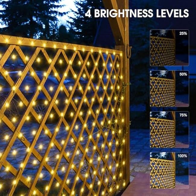 9.8ft x 6.6ft 200 LED Solar Net Lights Outdoor for Bushes,Mesh Lights Net Solar Garden Tree Light,Diamond Shape LED Waterproof String Lights with Remote for Halloween Party Lawn Yard Fence(Warmwhite)